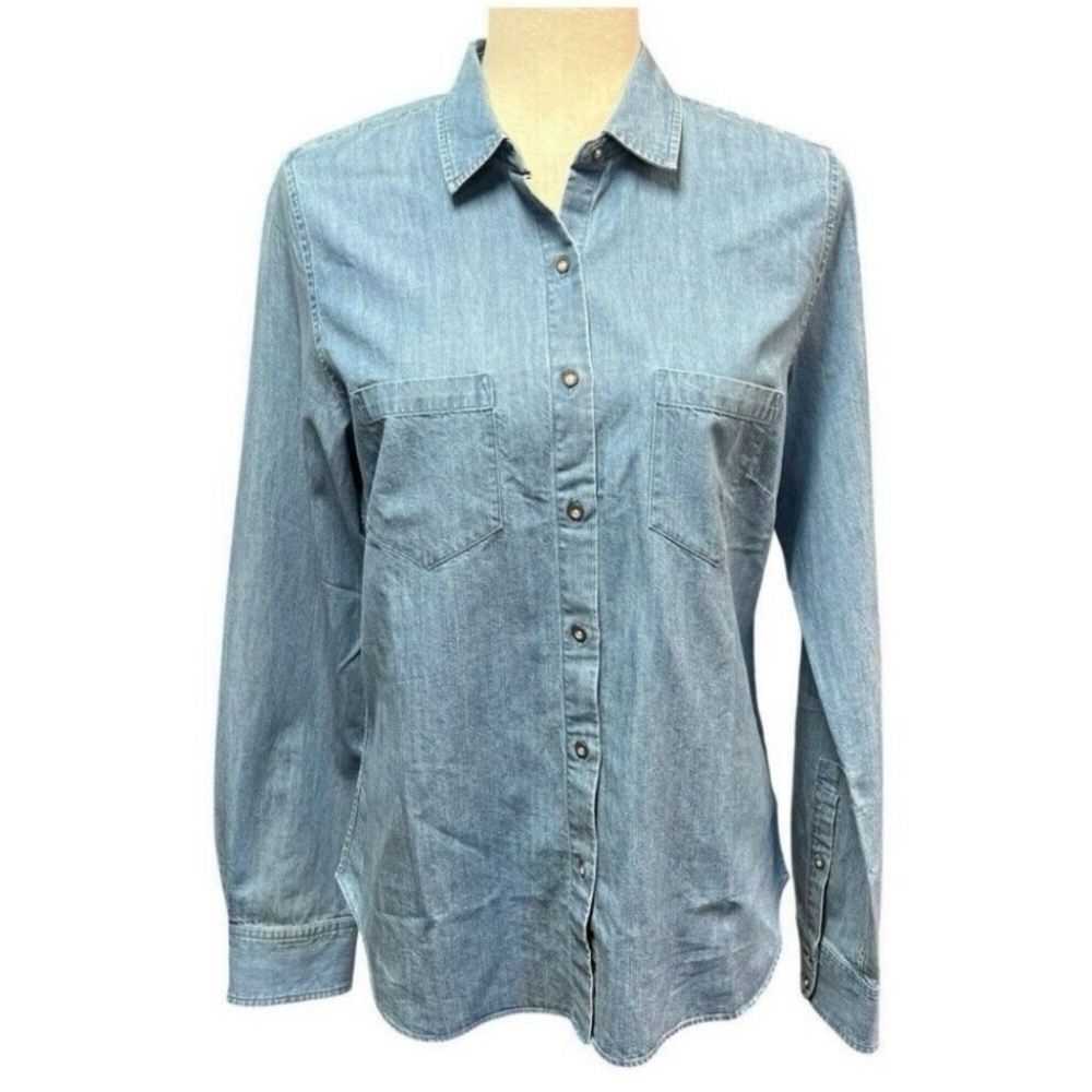 UNTUCKit Women's 100% Cotton Alleanza Light Wash Long Sleeve Button Down Size 4